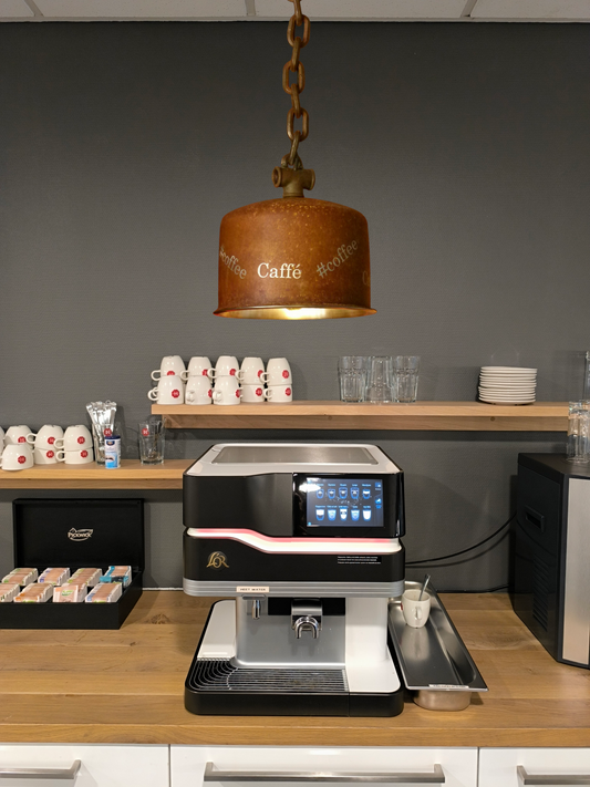 Industriële pendant lamp "Rusty" met koffie tekst