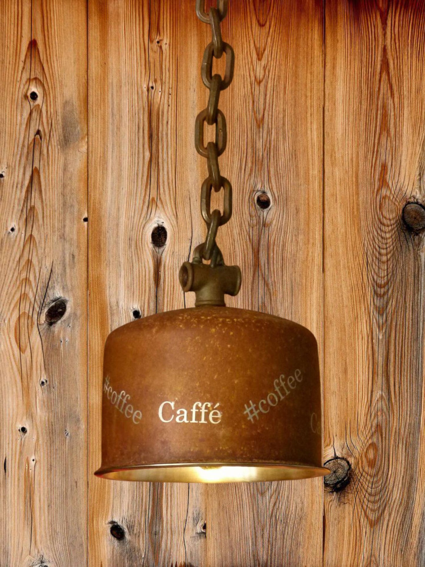 Industriële hanglamp "Rusty" met koffie tekst