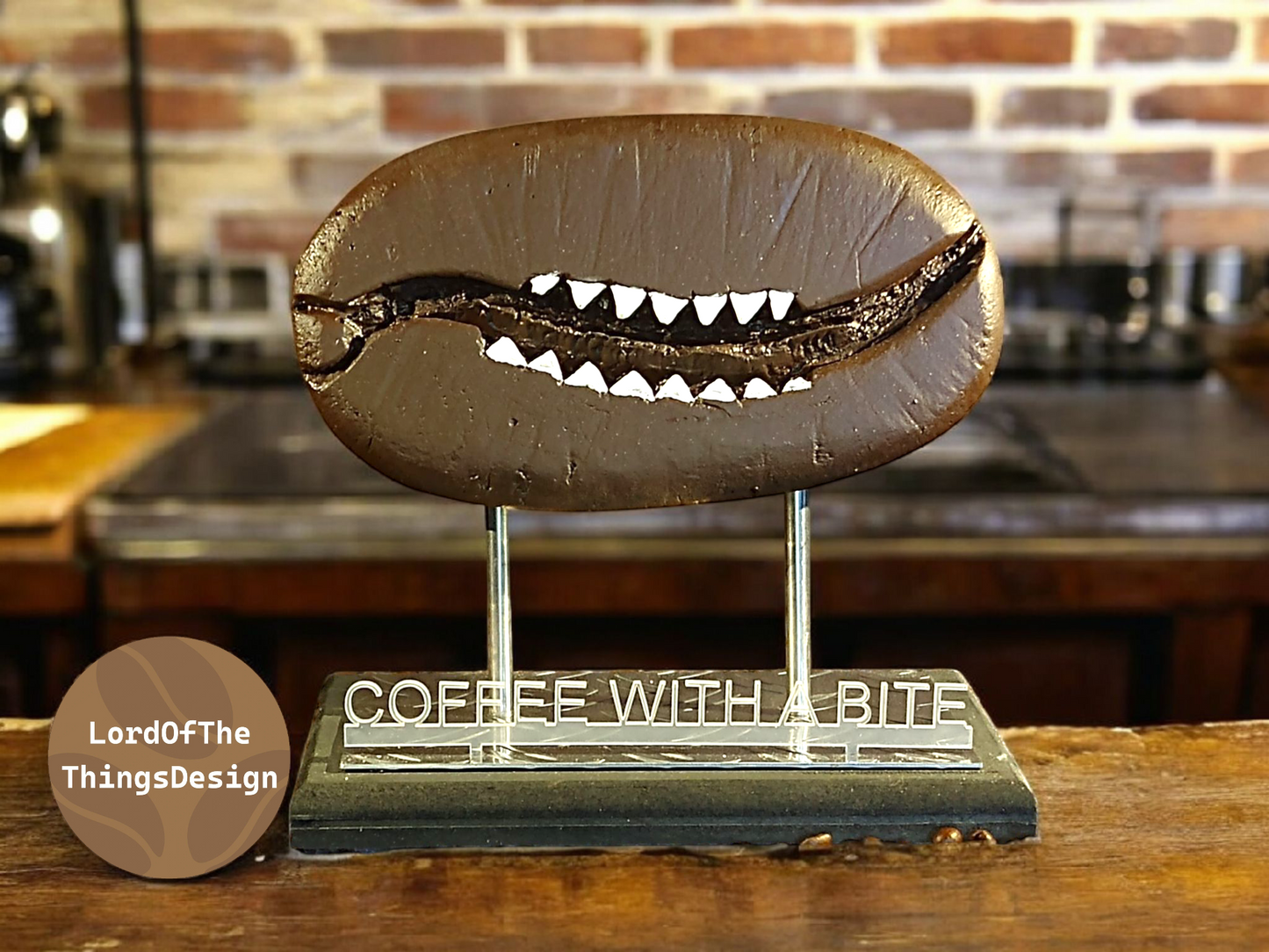 Funny Coffee Bean " Coffee With a Bite"
