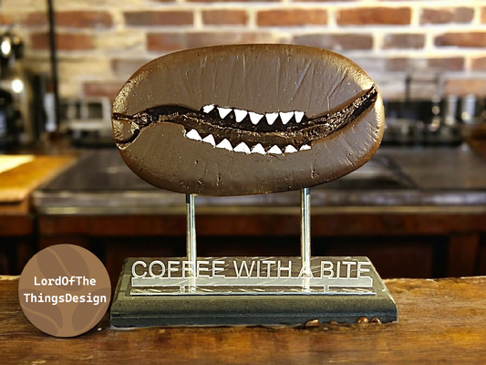 Funny Coffee Bean " Coffee With a Bite"