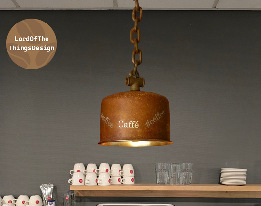Industriële pendant lamp "Rusty" met koffie tekst