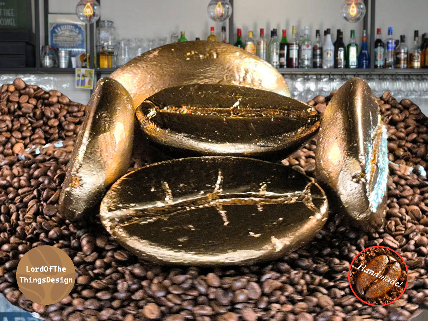 Giant Coffee Beans XL "Goud" voor decoratie doeleinden.  Set van 5 stuks.