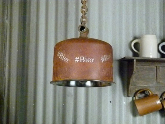 Industriële  hanglamp "Rusty" met Bier tekst