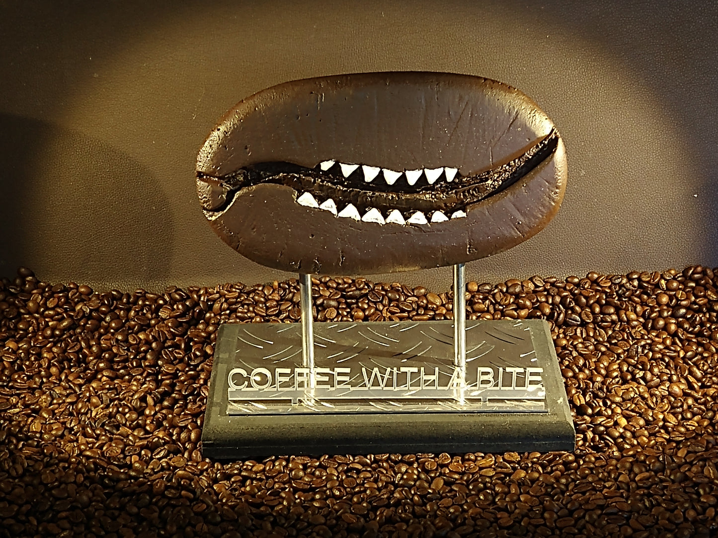 Funny Coffee Bean " Coffee With a Bite"