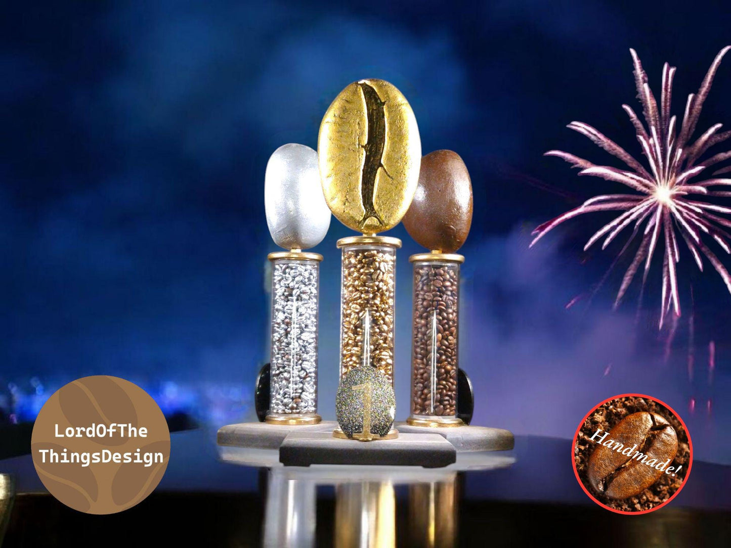 koffieboon trofee 1,2 en 3e plek handmade 