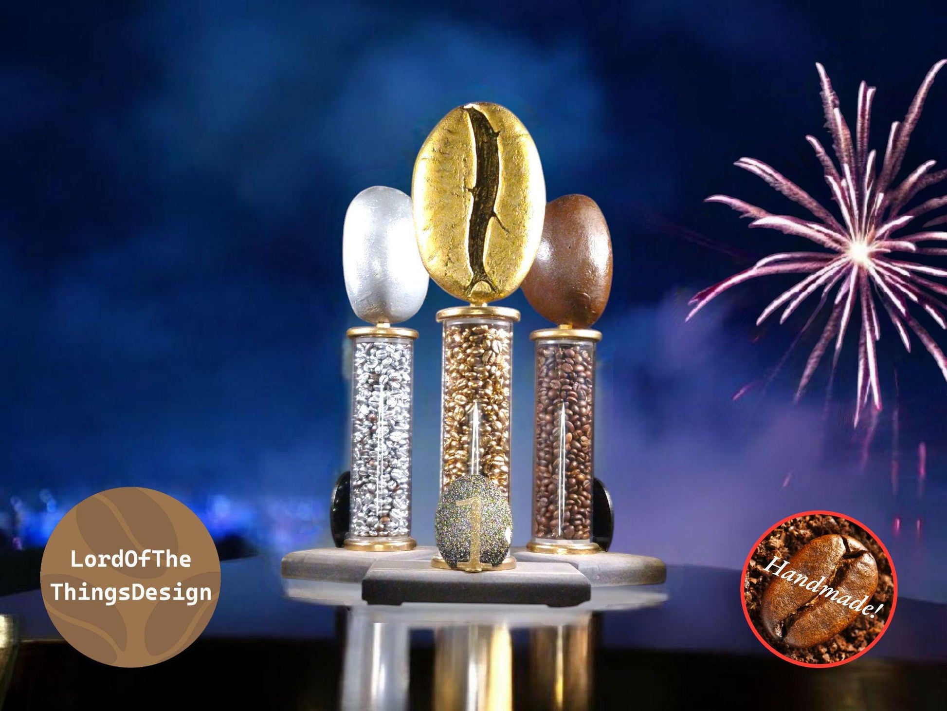 koffieboon trofee 1,2 en 3e plek handmade 